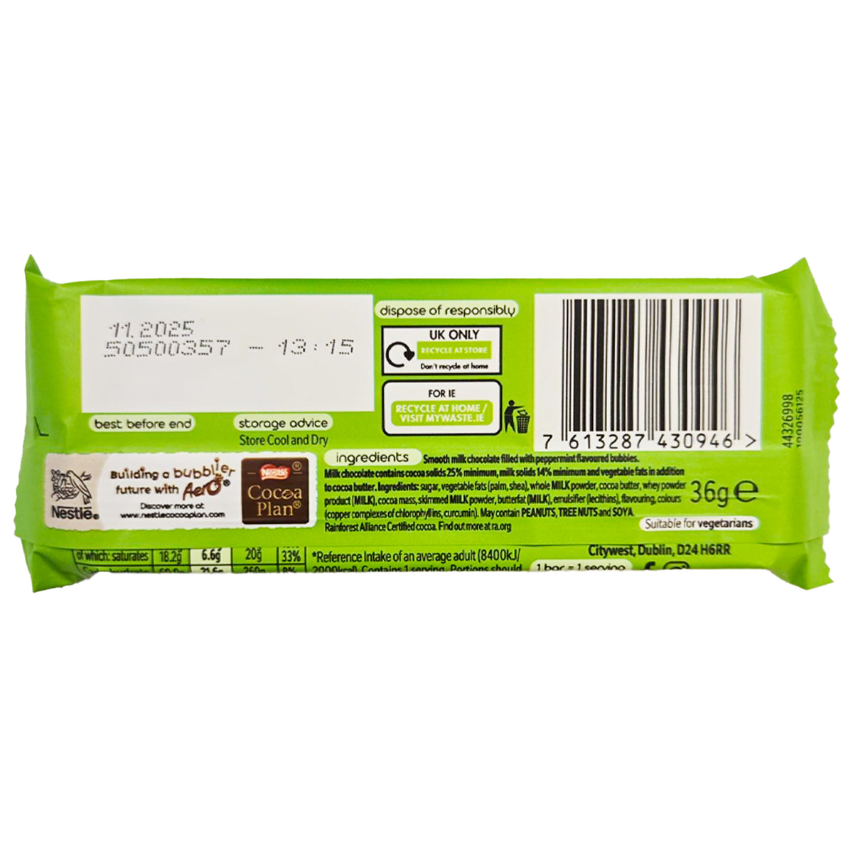 Nestle Aero Peppermint Bar 24 Bars x 36 Grams (UK)