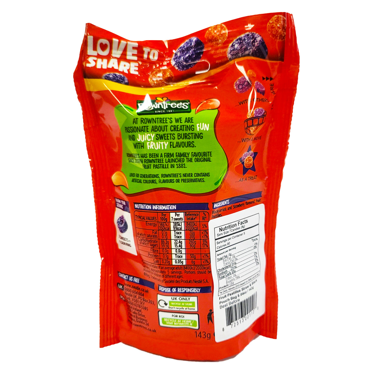 Rowntree's Fruit Pastilles Red and Black (10 Pouch x 143g)